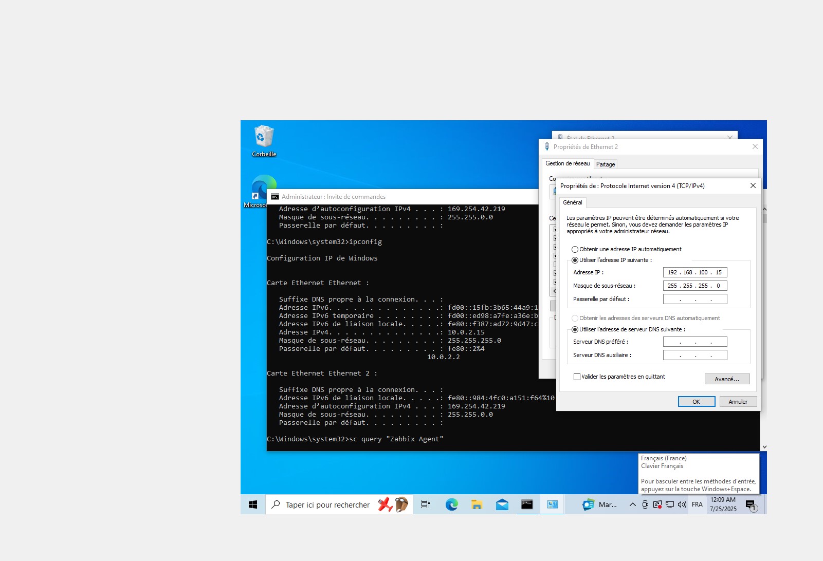 Configuration IP statique Windows (NIC intnet)